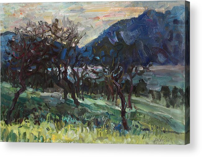 Landscape Acrylic Print featuring the painting The old olive trees by Juliya Zhukova