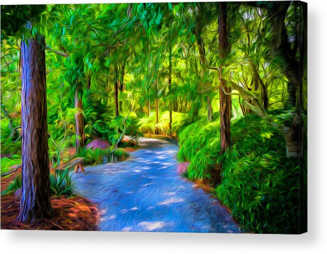 The Path # Colorful Scene # Tranquil Scene # Impressionist Art # Impressionistic # Colorful Scene # Landscaped # Tree Canopy # Acrylic Print featuring the digital art The Path by Louis Ferreira