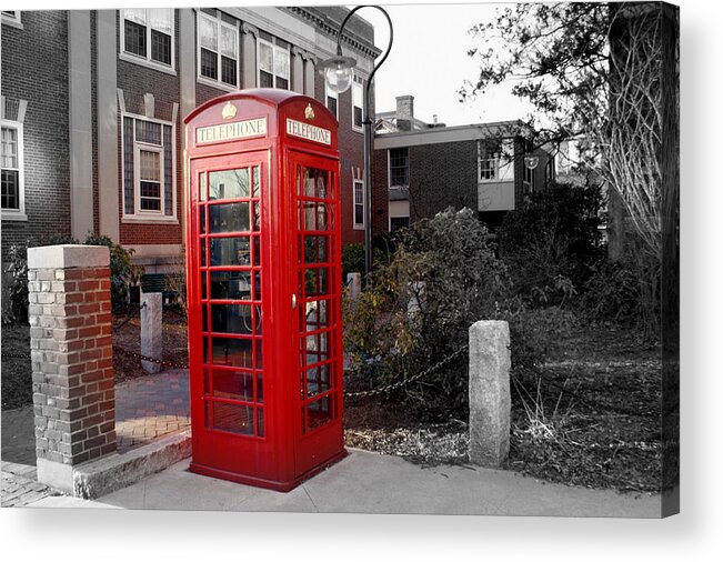 City Acrylic Print featuring the photograph The Red Phonebooth by Lois Lepisto