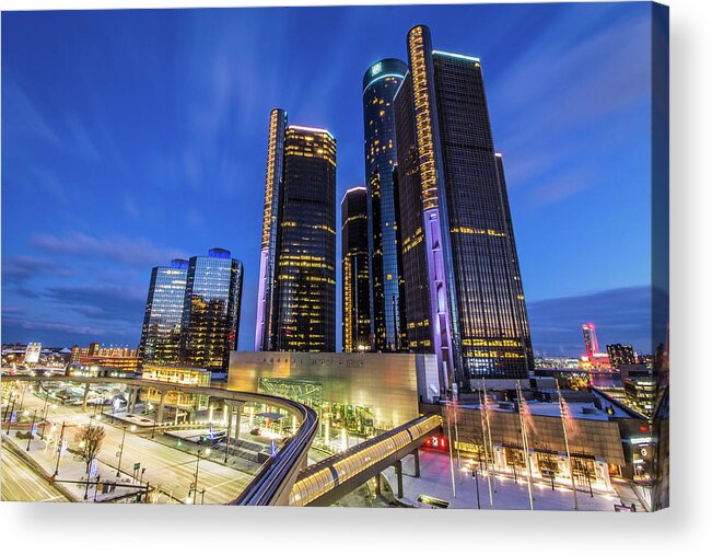 Detroit Acrylic Print featuring the photograph The RenCen above Jefferson Avenue... by Jay Smith