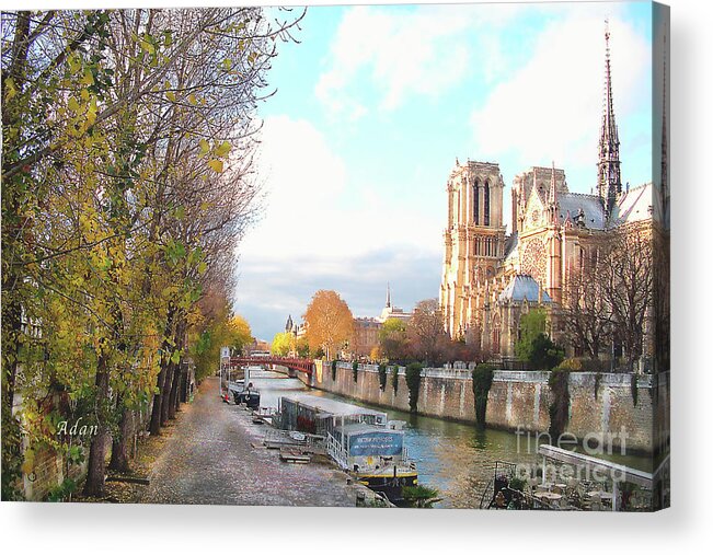 Notre Dame Acrylic Print featuring the photograph The Seine and Quay Beside Notre Dame, Autumn by Felipe Adan Lerma