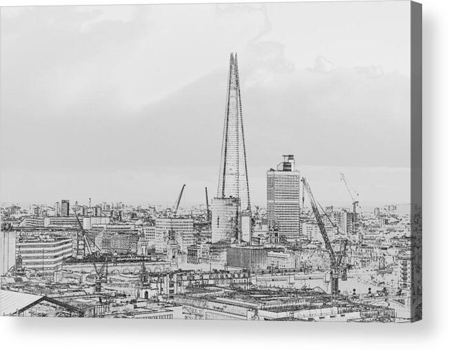 Great Britain Acrylic Print featuring the photograph The Shard outline poster BW by Gary Eason