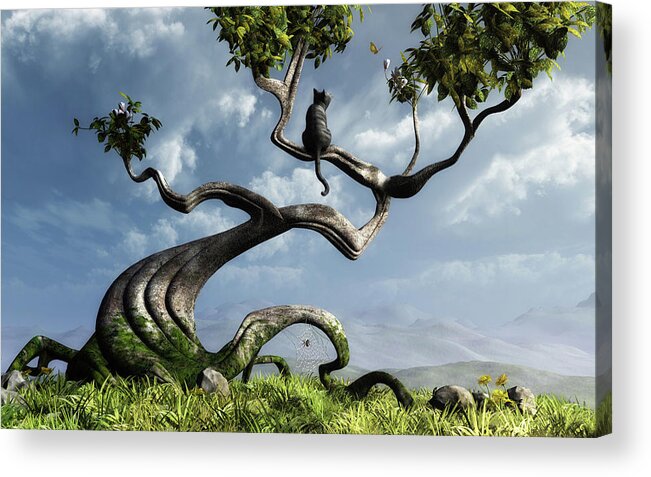 Whimsical Acrylic Print featuring the digital art The Sitting Tree by Cynthia Decker