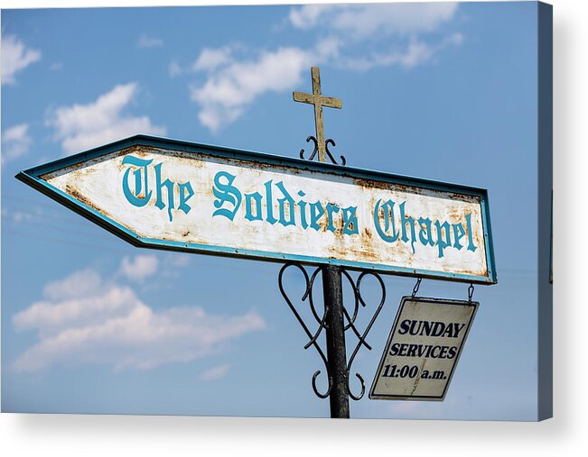 The Soldiers Chapel Acrylic Print featuring the photograph The Soldiers Chapel Sign by Mark Harrington