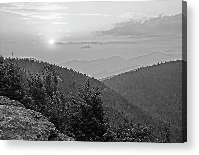 Adirondacks Acrylic Print featuring the photograph The Sunrise from Phelps Mountain Summit in the Adirondacks Black and White by Toby McGuire