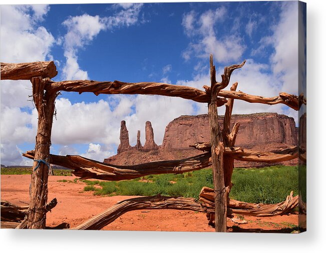 Monument Valley Acrylic Print featuring the photograph The three sisters framed - Arizona by Dany Lison