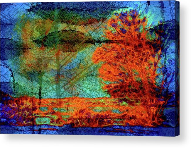 Abstract Acrylic Print featuring the digital art The tree and the leaves by Lilia S