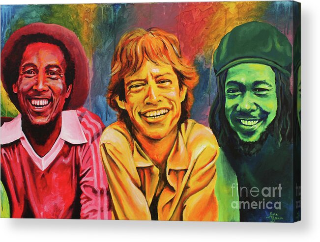 Bob Marley Acrylic Print featuring the painting The Trio by Sara Becker