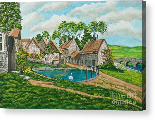 English Painting Acrylic Print featuring the painting The Village Pond in Wroxton by Charlotte Blanchard