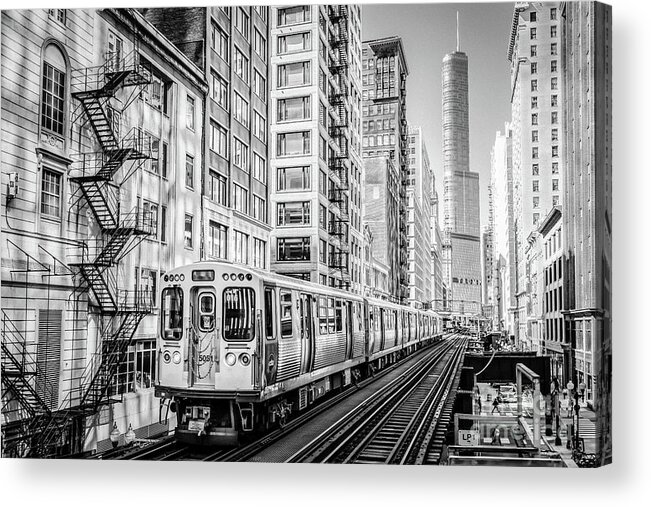 B/w Acrylic Print featuring the photograph The Wabash L Train in Black and White by David Levin