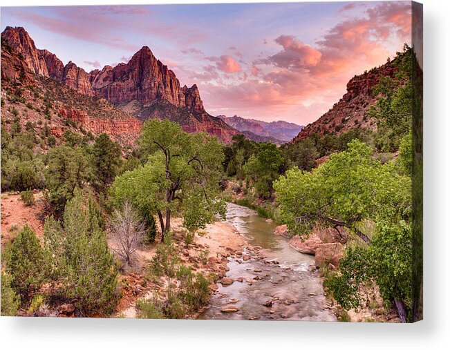 Zion National Park Acrylic Print featuring the photograph The Watchman Never Sleeps by Adam Mateo Fierro
