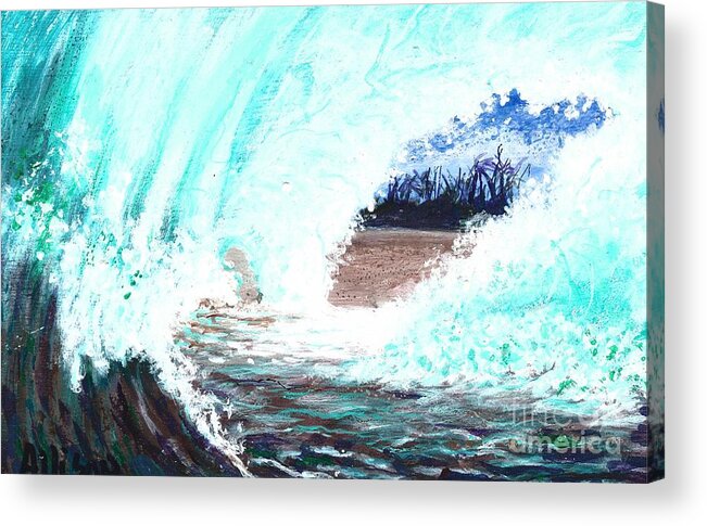 #wave #ocean #beach #sea #water #surfing #pipeline Acrylic Print featuring the painting The Wave by Allison Constantino