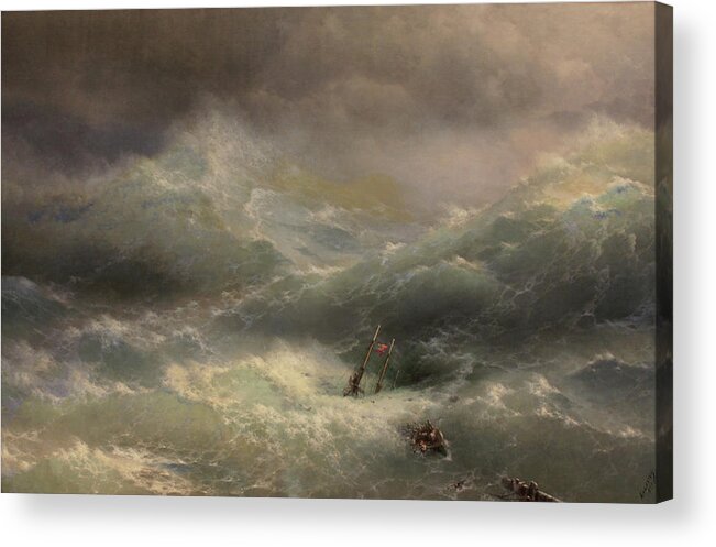 Marine Acrylic Print featuring the painting The Wave by Ivan Aivazovsky