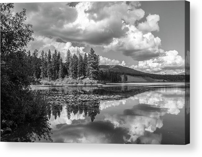 Landscapes Acrylic Print featuring the photograph Thompson Lake in Black and White by Teresa Wilson