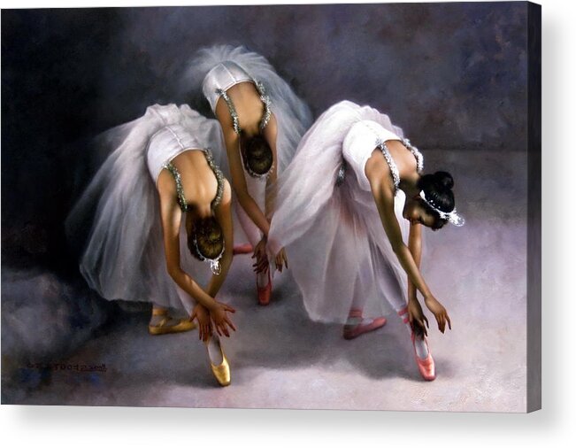 Ballet Acrylic Print featuring the painting Three ballerina by Yoo Choong Yeul
