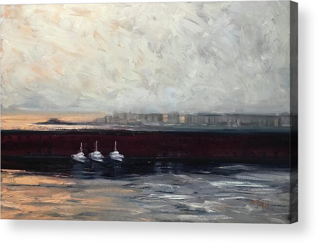 Boats Acrylic Print featuring the painting Three Boats by Laura Toth