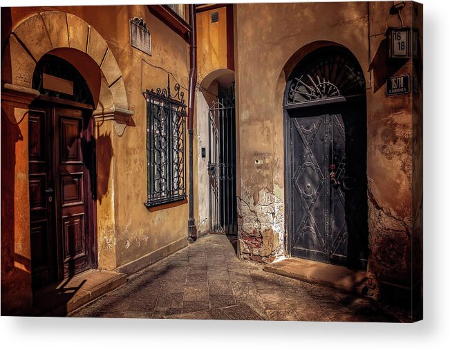 Warsaw Acrylic Print featuring the photograph Three Doors in Warsaw by Carol Japp