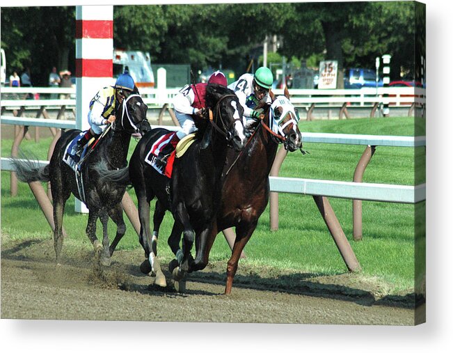 Race Horse Acrylic Print featuring the photograph Three Horse Race by Jerry Griffin