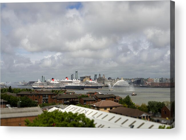Cunard Acrylic Print featuring the photograph Three Queens Salute by Spikey Mouse Photography