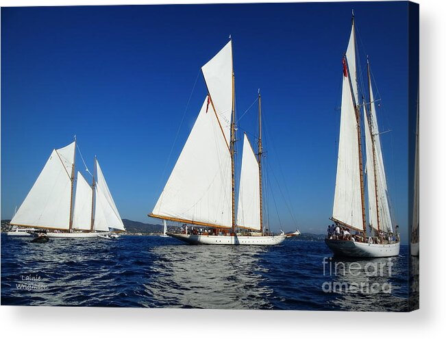 Les Voiles De St. Tropez 2017 Acrylic Print featuring the photograph Three Schooners by Lainie Wrightson