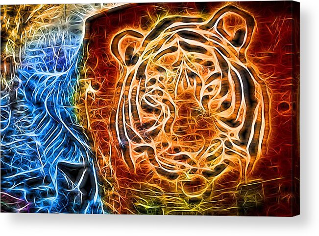 Aged Acrylic Print featuring the photograph Neon Face of Tiger by John Williams