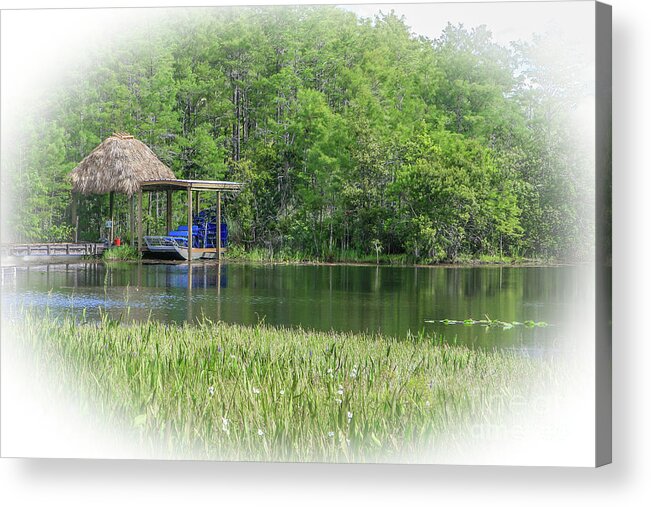 Tiki Acrylic Print featuring the photograph Tiki Hut Airboat by Tom Claud