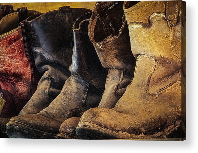 Boots Acrylic Print featuring the photograph Tired Boots by Laura Pratt