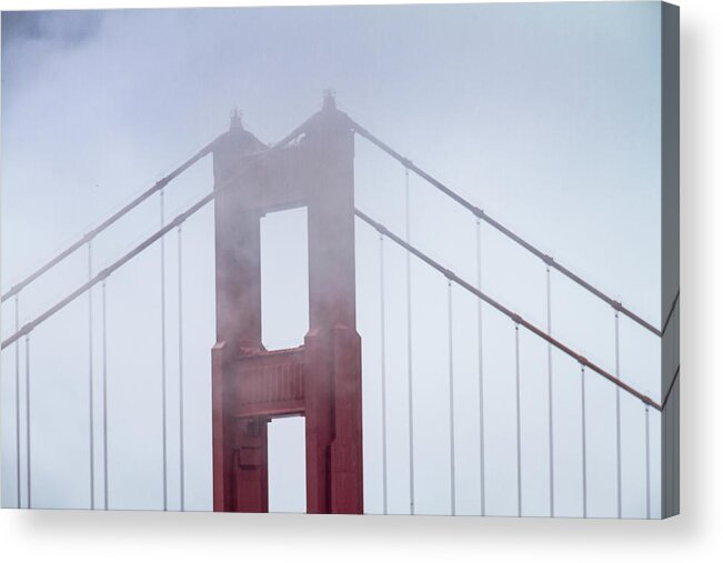 California Acrylic Print featuring the photograph Top of the Golden Gate Bridge in the Fog by Teri Virbickis