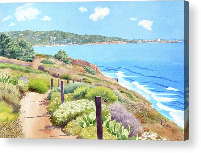 Landscape Acrylic Print featuring the painting Torrey Pines and La Jolla by Mary Helmreich