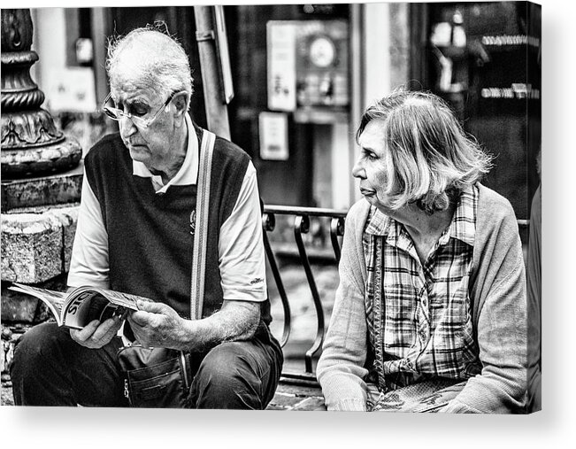 Old Couple Traveling. Acrylic Print featuring the photograph Tourists in Sicily by Patrick Boening