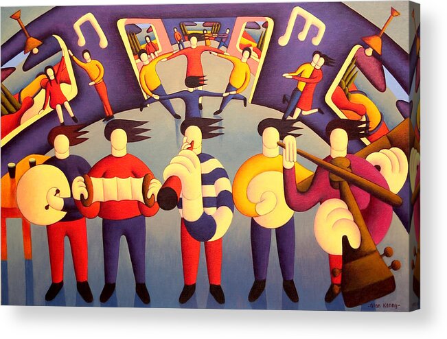Traditional Acrylic Print featuring the painting Traditional irish session with dancers  by Alan Kenny