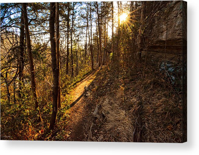 Blowing Springs Bella Vista Acrylic Print featuring the painting Trail of happiness - Blowing Springs Trail Arkansas by Lourry Legarde