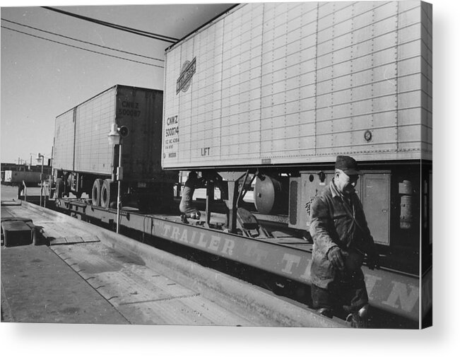 Freight Acrylic Print featuring the photograph Trailer Removed From Flat Rail Car by Chicago and North Western Historical Society