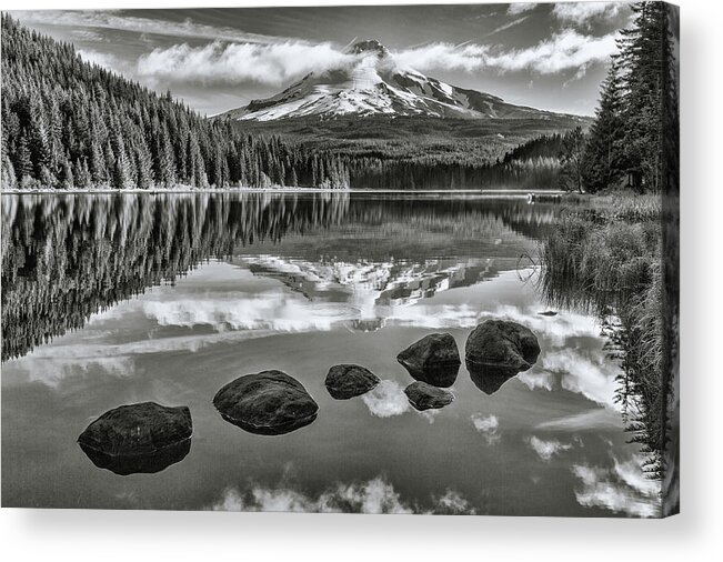 Boulder Acrylic Print featuring the photograph Trillium Lake Black and White Edition by Alex Mironyuk
