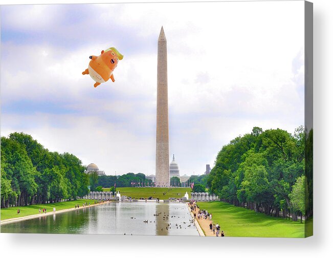 America Acrylic Print featuring the photograph Trump Baby Blimp over Washington - America is Already Great by Bill Cannon