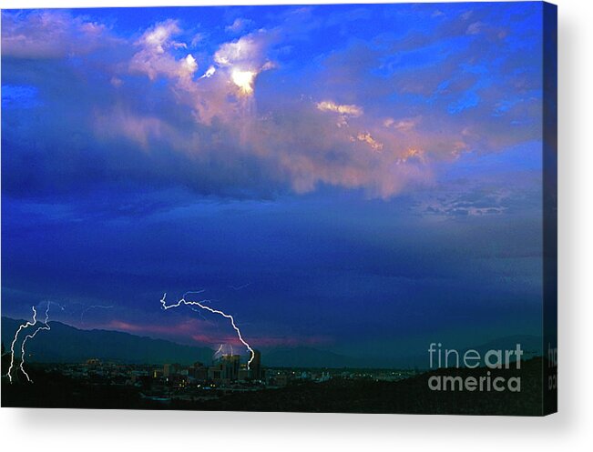 Lightning Acrylic Print featuring the photograph Tucson Power Outage-Signed-#004 by J L Woody Wooden