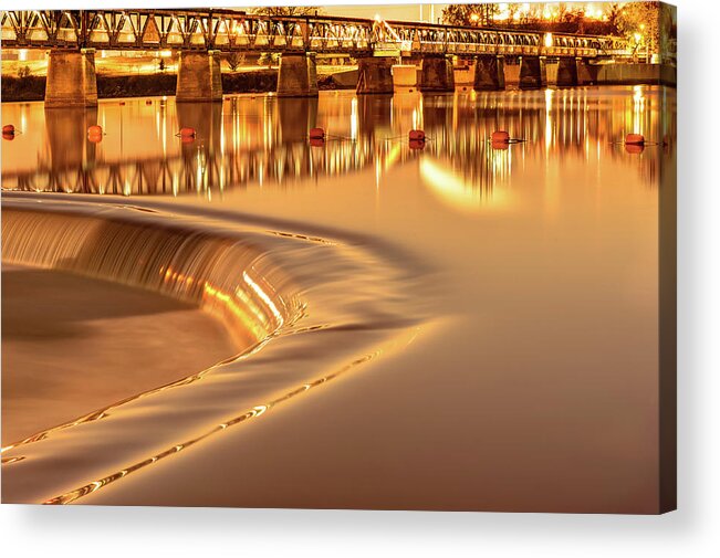 Tulsa Acrylic Print featuring the photograph Tulsa Oklahoma Bridge - Liquid Gold #4 by Gregory Ballos