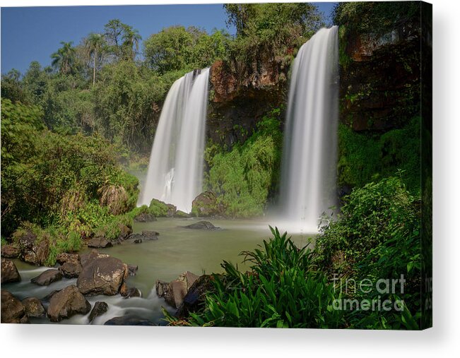 Iguacu Falls Acrylic Print featuring the photograph Twin Falls by Brian Kamprath