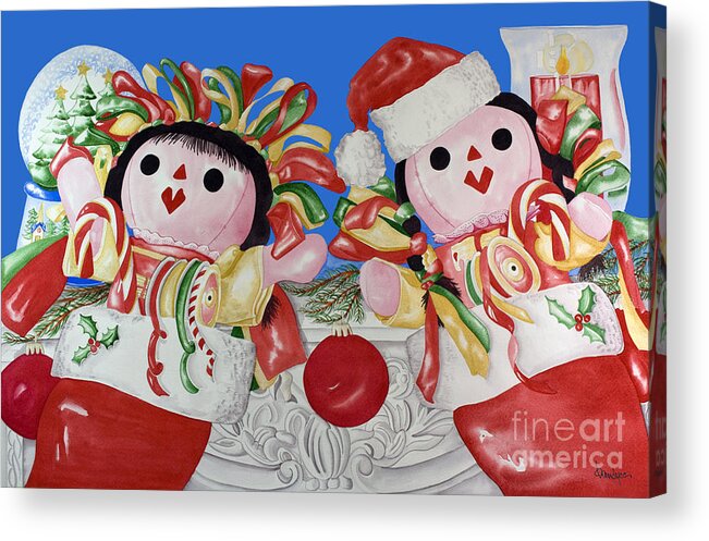 Christmas Cards Acrylic Print featuring the painting Twin Stockings by Kandyce Waltensperger