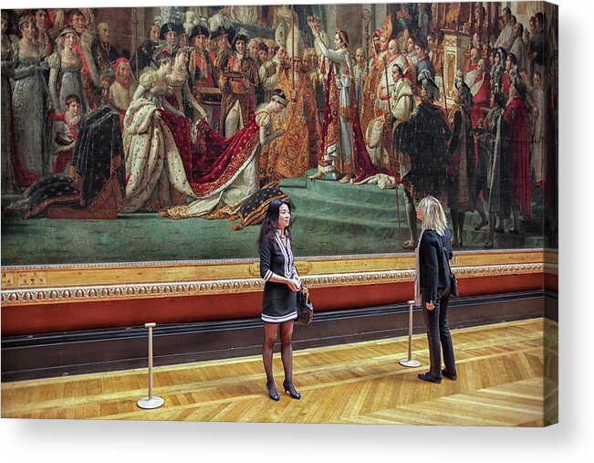 Art Acrylic Print featuring the photograph Two female tourists in front of The Coronation of Napoleon by Patricia Hofmeester
