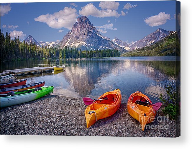 Kayak Acrylic Print featuring the photograph Two Medicine Lake Reflections by Priscilla Burgers
