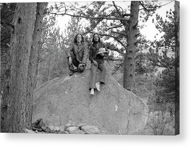 American West Acrylic Print featuring the photograph Two Men on a Boulder in the American West, 1972 by Jeremy Butler