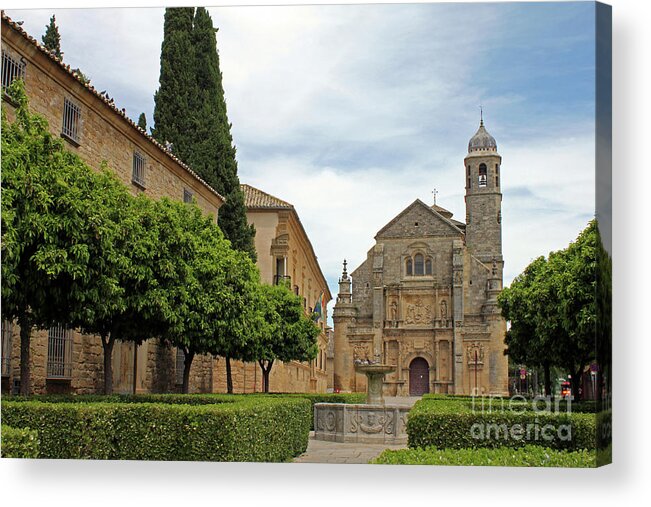 Ubeda Acrylic Print featuring the photograph Ubeda Fountain and Chapel of El Salvador by Nieves Nitta