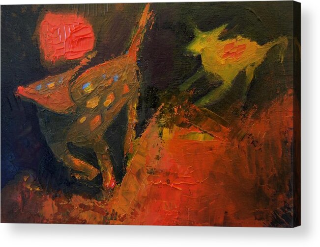 Oil Painting Acrylic Print featuring the painting Under the red moon by Suzy Norris