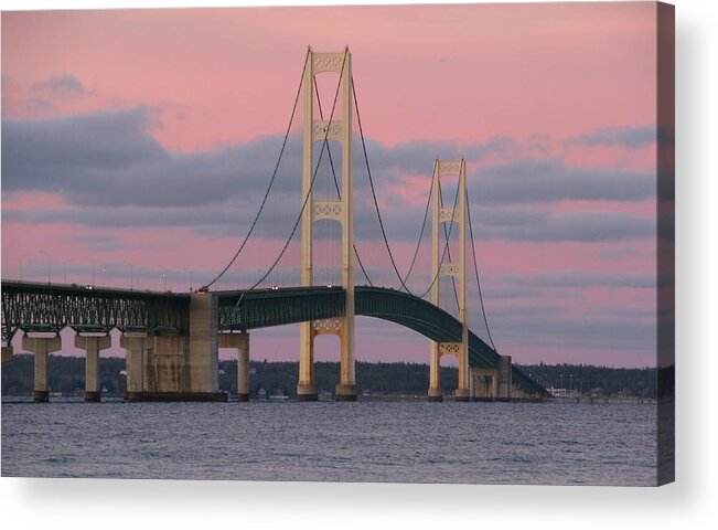 Mackinac Bridge Acrylic Print featuring the photograph Under a Rose Colored Sky by Keith Stokes