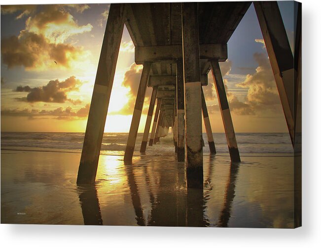 Johnny Mercer Pier Acrylic Print featuring the photograph Under Johnny Mercer Pier at Sunrise by Phil Mancuso