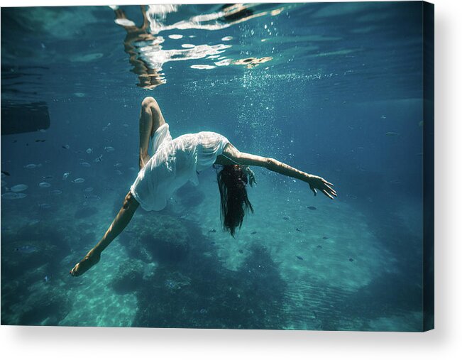 Swim Acrylic Print featuring the photograph Underwater White Dress VIII by Gemma Silvestre