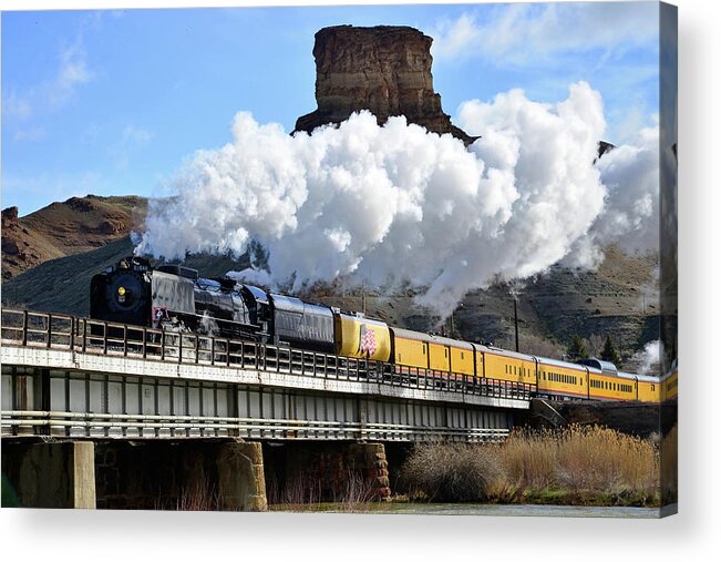 Trains Acrylic Print featuring the photograph Union Pacific Steam Engine 844 and Castle Rock by Eric Nielsen