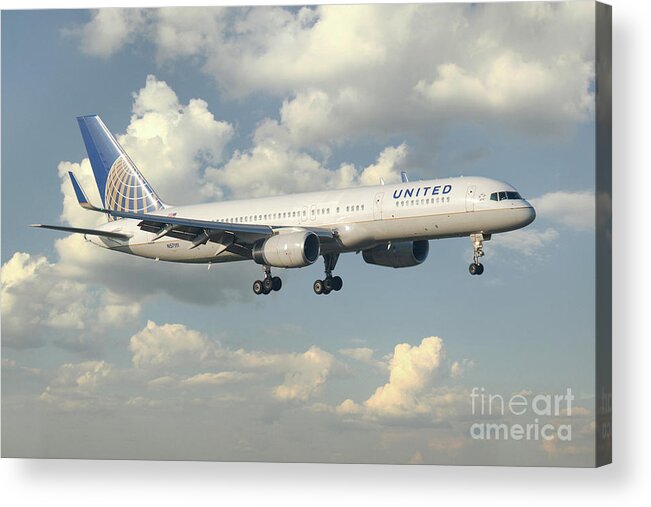 United Acrylic Print featuring the digital art United Airlines Boeing 757 by Airpower Art