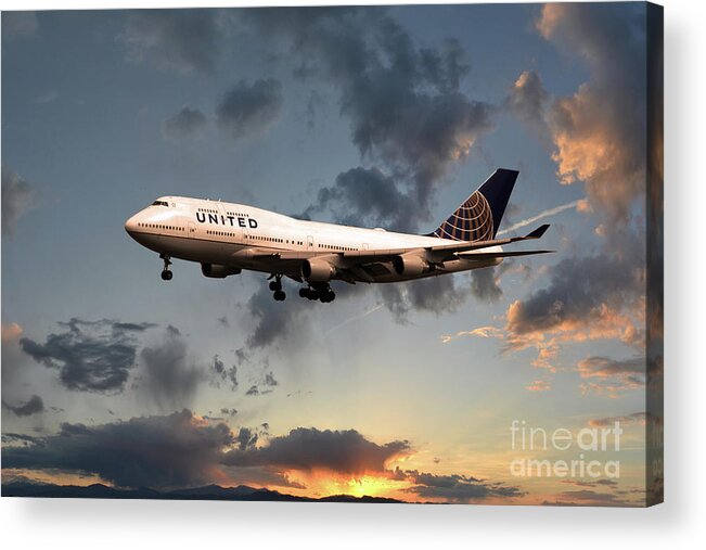 Boeing 747 Acrylic Print featuring the digital art United Boeing 747-422 by Airpower Art